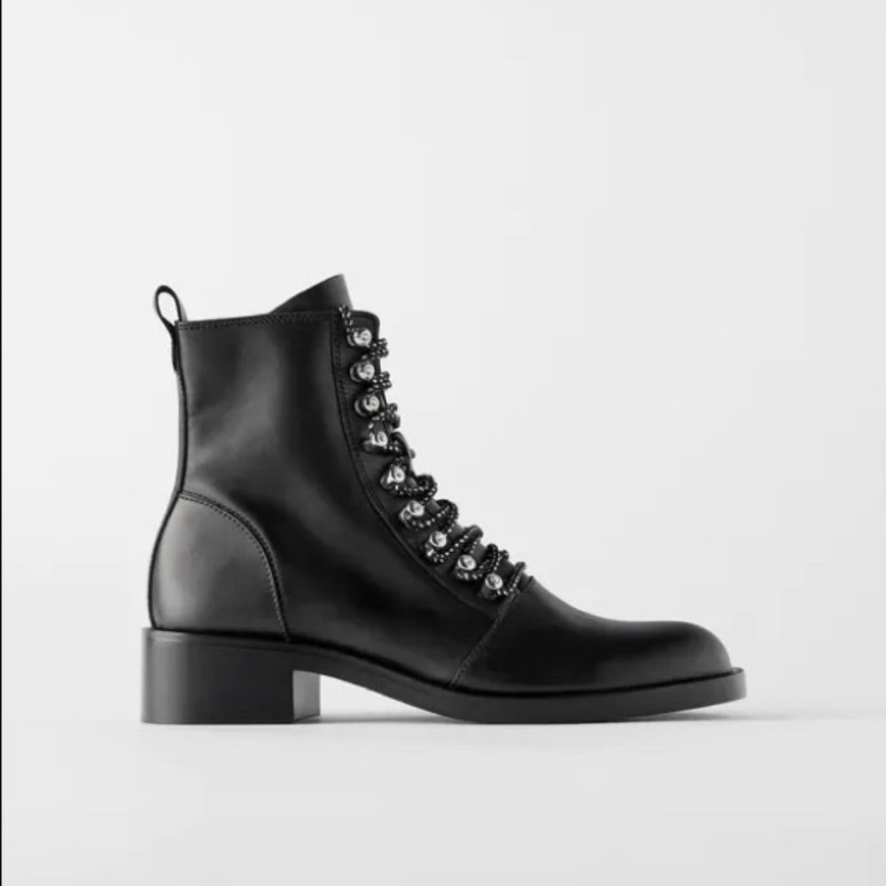 ZARA Leather Moto Ankle Boots w/ Studs – Size 6.5 (EU 37) - Picture 8 of 13